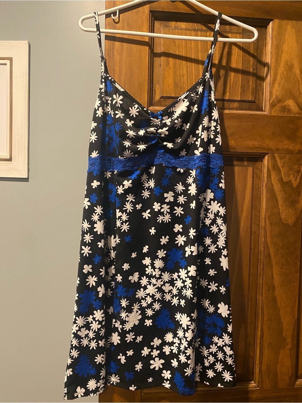 George Black Floral Slip Teddy with White & Blue Flowers